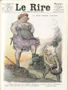 رسم توضيحي لتشارلز ليندر (1862-1934) لغلاف Le Rire ، 30/09/22 - أعظم وسام - ألمانيا ، بروسيا ، إنجلترا ، بريطانيا العظمى ، التعويضات - ماريان ، ديفيد لويد جورج (1863-1945) - تريفياليت بواسطة تشارلز ليندر