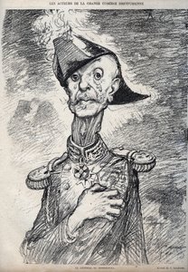 ممثلو الكوميديا Dreyfussian العظيمة - صورة راؤول لو موتون دي بوازديفري (الجنرال دي بوازديفري) (1839-1919) ، الجيش الفرنسي - رسم كاريكاتوري لتشارلز ليندر (1862-1934) في "" Le Rire "" "1898 بواسطة تشارلز ليندر