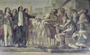 فيليب بينيل 1745-1826 يطلق سراح المجانين من سلاسلهم في ملجأ بيسيتر في باريس عام 1793 ، 1840-50 زيت على قماش من 163956