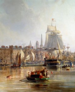 السفينة في ميناء روان عام 1855 التفاصيل. لوحة لشارل لويس موزين (1806-1862) 1855 روان ، متحف الفنون الجميلة بواسطة تشارلز لويس موزين