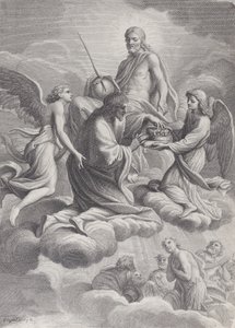 استقبل المسيح القديس لويس الفرنسي في الجنة واثنين من الملائكة الذين قدموا له ج ... ، 1671-80. بواسطة تشارلز لويس سيمونو