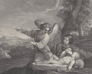 ظهور الملاك لهاجر في البرية وهي تطوي يديها بجانب النوم ... ، 1700 - 28. بواسطة تشارلز لويس سيمونو