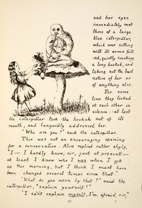 تحصل أليس على النصيحة من Blue Caterpillar ، التوضيح من Alices Adventures Under Ground ، الحانة. 1886 (فاكس)
