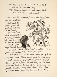 تقول الملكة الحمراء امسك لسانك بأليس ، التوضيح من Alices Adventures Under Ground ، الحانة. 1886 (فاكس)