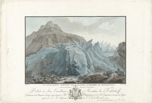 Gletsjer bij Grindelwald خروج Lutschinen من أسفل نهر Grindelwald الجليدي. كانتون برن ، مقاطعة إنترلاكن (العنوان على القطعة) مناظر رائعة لجبال سويسرا (عنوان السلسلة) بواسطة تشارلز ملكيور ديسكورتيس