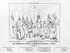 حكومة اللورد بيكونسفيلد 1874 - وزراء جلالة الملكة في المجلس ، طبعه هنري ليمون ، 1880 (النقش)