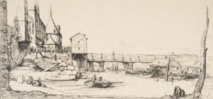 حل جسر المشاة مؤقتًا محل جسر Pont-au-Change ، باريس ، بعد حريق عام 1621 ، بعد ... ، 1860. بواسطة تشارلز ميريون