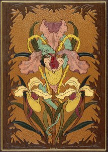بطانة من &39;Les Fleurs du Mal&39; من تأليف تشارلز بودلير ، تصور ثعبانًا ملتفًا حول قزحية بواسطة تشارلز منيير