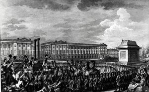 يوم 21 يناير 1793: وفاة لويس السادس عشر (1754-93) في مكان الثورة ، نقشها إيزيدور ستانيسلاس هيلمان (1743-1809) 1793