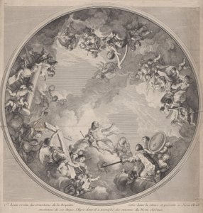القديس لويس يقدم سيفه للمسيح ، بعد تصميم السقف ، 1755-1790.