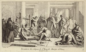 اكتشاف رفات القديس بوديل الذي استشهد في نيم عام 250 (نقش) بواسطة تشارلز نيكولاس الثاني كوتشين