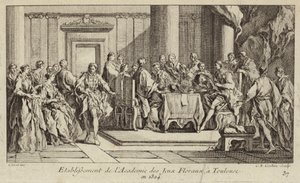 تأسيس Academie des Jeux Floraux ، أقدم جمعية أدبية في العالم الغربي ، تولوز ، فرنسا بواسطة تشارلز نيكولاس الثاني كوتشين