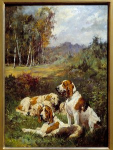 أربعة كلاب صيد. لوحة تشارلز أوليفييه دي بيني (1831-1897) بواسطة تشارلز أوليفر دي بيني