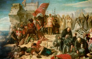 ارفع من مقعد مالطا. حاصر الجنرال العثماني مصطفى المدينة في سبتمبر 1565. على اللوحة دون جارسى من طليطلة ، يقود نائب الملك في صقلية العملية. لوحة تشارلز لاريفير (1798-1876)