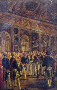 مجلس الشيوخ يقدم لويس نابليون بونابرت (1808-1873) بنتيجة الاستفتاء الذي أعلنه إمبراطورًا ، في سانت كلاود ، 1 ديسمبر 1852 ، 1852-71
