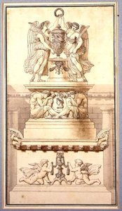 تصميم لنصب جنائزي لجنرال روماني ، حوالي 1800 (طباشير وقلم حبر وحبر وغسل على ورق) بواسطة تشارلز بيير جوزيف نورمان