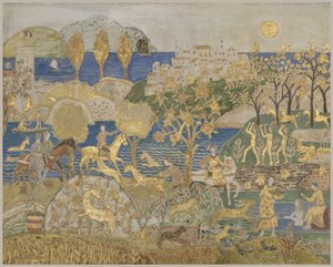 Hill Town ، حوالي عام 1928 (تمبرا ، جرافيت ، وأوراق ذهبية على لوح محفور ، جيسويد)