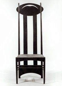 كرسي مرتفع الظهر ، c.1897 (خشب بلوط داكن اللون مع مقعد راش وقضبان خلفية بيضاوية مثقوبة)