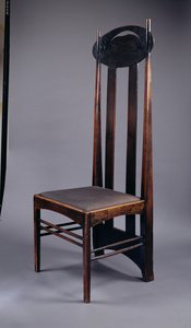 كرسي مرتفع مدعوم مصمم لغرف شاي Miss Cranstons Argyle Street ، غلاسكو ، 1897 (بلوط ملون) بواسطة تشارلز ريني ماكينتوش