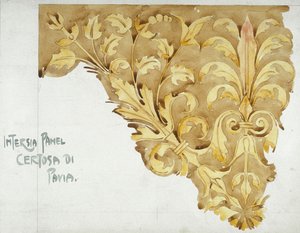 Intarsia Panel، Certosa di Pavia، 1891 (قلم رصاص وألوان مائية على ورق) بواسطة تشارلز ريني ماكينتوش