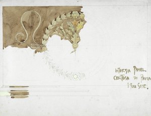 Intarsia Panel، Certosa di Pavia، 1891 (قلم رصاص وألوان مائية على ورق) بواسطة تشارلز ريني ماكينتوش