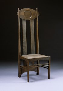 كرسي ظهر مرتفع نادر ومهم ، 1898-99 (بلوط) بواسطة تشارلز ريني ماكينتوش