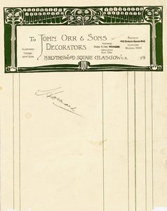 تصميم القرطاسية لجون أور وأولاده ، غلاسكو ، حوالي 1894-1898 (ورق مطبوع) بواسطة تشارلز ريني ماكينتوش