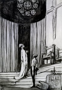 وارويك والجلاد ، مشهد من فيلم "St Joan" لجورج برنارد شو ، c.1924 (فحم على ورق) بواسطة تشارلز ريكيتس