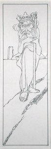 كان يحمل صولجانًا في يده ويرتدي تاجًا على جبينه ، رسم توضيحي من `` The True Annals of Fairyland - The Reign of King Herla ، بقلم JM Dent ، المنشور عام 1900 (قلم وحبر)