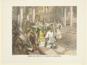 توج شارلمان بالإمبراطور ، 800 توج شارلمان بالإمبراطور (العنوان على الشيء) سلسلة من 24 لوحة تاريخ وطني ، للمدرسة والمنزل (عنوان السلسلة) بواسطة تشارلز روتشوسن