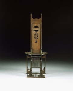 كرسي جانبي بتصميم مثقوب حوالي 1899 (بلوط منحوت) بواسطة تشارلز رولفز