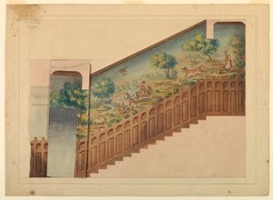 تصميم مع تراكب لجزء من درج في شاتو سور مير ، نيوبورت ، رود آيلاند بواسطة تشارلز سالاجناد ، فرنسي