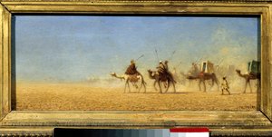 قافلة تعبر الصحراء. لوحة تشارلز ثيودور فرير ديت باي فرير (1814-1888)