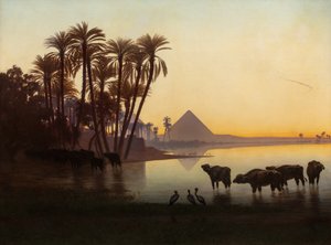 على طول النيل في الجيزة ، حوالي 1850 م بواسطة تشارلز تيودور فرير