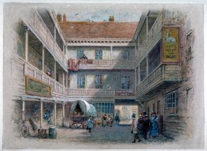 فناء فندق White Hart Inn، Borough High Street، Southwark، London، c1860 بواسطة تشارلز ويلكنسون