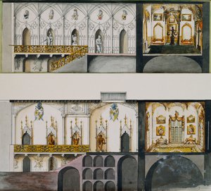 مشاريع بديلة للقاعة والمعرض والرسم - غرفة في قلعة شارلفيل: أقسام (قلم وحبر و - ج على ورق) بواسطة تشارلز وليام بوري