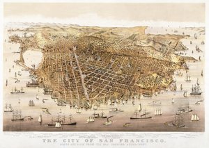 مدينة سان فرانسيسكو ، إطلالة على الطيور من الخليج تطل على الجنوب الغربي ، نشرتها Currier & Ives بواسطة تشارلز ريتشارد بارسونز