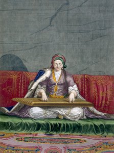 فتاة تركية تعزف على آلة نتف لوحة المفاتيح ، حانة. 1707-08. بواسطة شارل دي فيريول