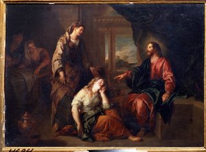 "المسيح في مرثا ومريم" (المسيح في بيت مرثا وماريا). القديسة مارثا ، تلميذة ليسوع المسيح وأختها ماري دي بيثاني. لوحة تشارلز دي لا فوس (1636-1716) متحف بوشكين ، موسكو بواسطة شارل دي لا فوس