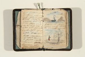 بداية القصة "ذات مرة كانت هناك فتاة صغيرة وكان اسمها آن ، حوالي عام 1828 (قلم حبر وألوان مائية على ورق)