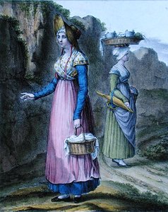 فتيات قرويات من منطقة ليون ، اللوحة 2 من "Suite de Costumes" ، حوالي 1845 (لون ليثو)