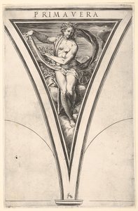 تم تمثيل Spring Primavera كامرأة تحمل ثنى وأكاليل منتفخة ... ، كاليفورنيا. 1570-1615. بواسطة شيروبينو ألبيرتي