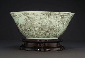 إناء كبير من الخزف المحفور يصور مشهدًا متواصلاً للسيدات في أرض القصر ، 1796-1820 بواسطة المدرسة الصينية