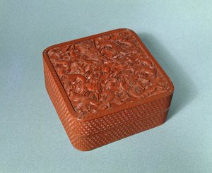 صندوق منحوت ، القرن الثامن عشر (طلاء Cinnabar) بواسطة المدرسة الصينية