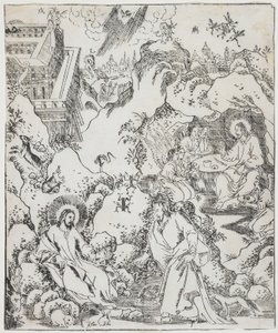 المسيح في البرية ، لوحة من Giulio Alenis Tianzhu jiangsheng zhuxiang jingjie (تاريخ مصور لرب السماء الذي أصبح المتجسد في الجسد) ، كنيسة جينجيانغ ، مقاطعة فوجيان بواسطة المدرسة الصينية