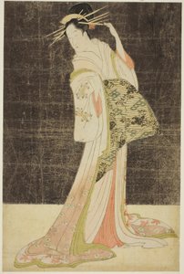 مجموعة مختارة من الجمال من أحياء المتعة (Seiro bijin awase): المحظيات المستأجرة لعطلات رأس السنة الجديدة - Takigawa of the Ogiya ، حوالي 1794 (طباعة خشبية ملونة ؛ oban) بواسطة تشوبونساي إيسي