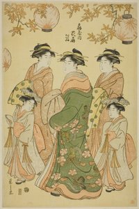 المحظية Hanaogi من Ogiya ، مع الطفل المرافقين Yoshino و Tatsuta بواسطة تشوبونساي إيسي