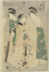 ثلاثة من المحظوظين في منزل واكافون يا: Shiratsuyu ، Isono و Isoji ، c.1794