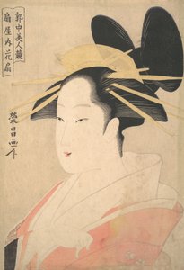 صورة كبيرة للرأس والتمثال النصفي لل Oiran Hanaogi of Ogiya. ، ربما عام 1798 بواسطة Chokosai Eiso