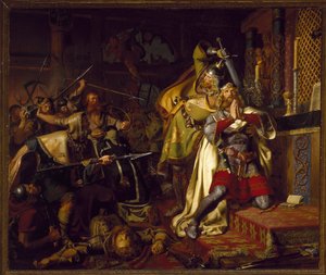 مورت دي كنوت (كانوت ، كنود) الرابع من الدنمارك المقدس (1040-1086) - موت كانوت الرابع من الدنمارك في كنيسة القديس ألبانوس (قتل كانوت المقدس) لكريستيان ألبريشت فون بنسون (1816-1849) بواسطة كريستيان ألبريشت من بنسون